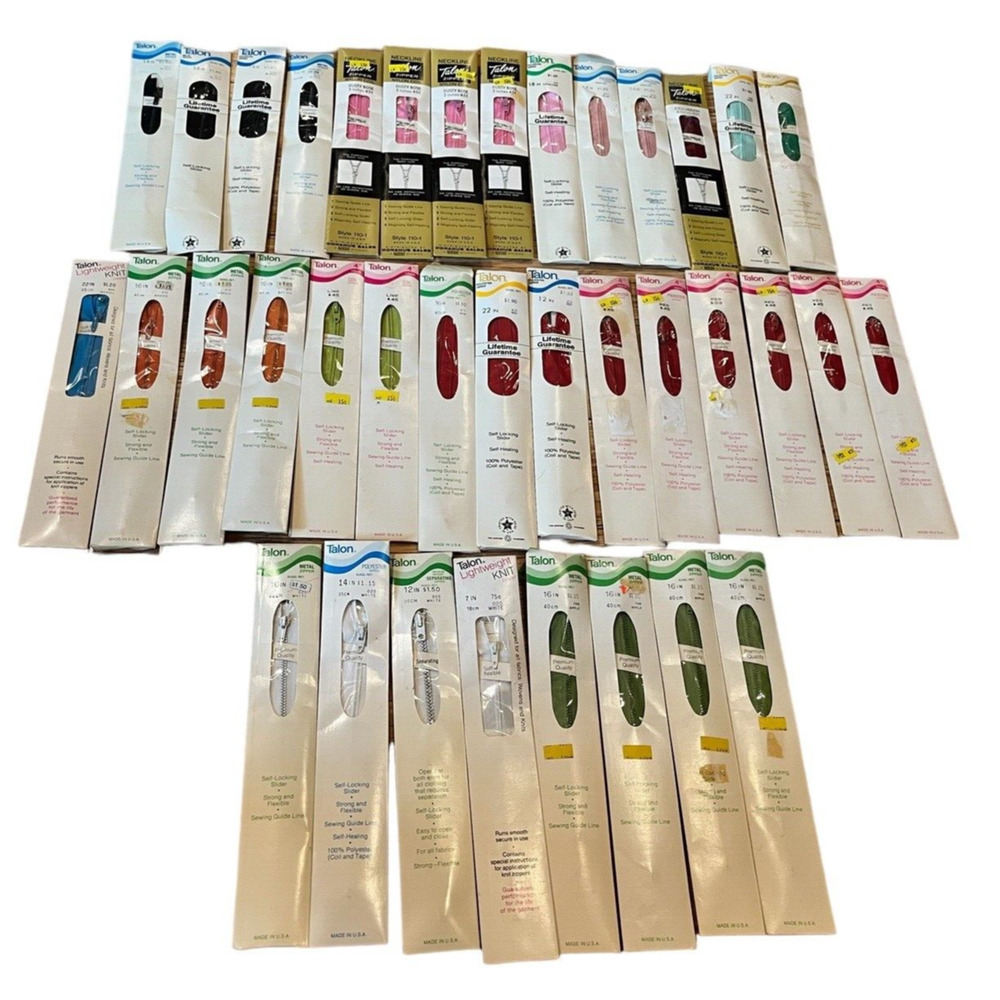 Lot of 37 NEW NOS Vintage Talon Zippers - Assorted Lengths & Colors 4" to 22"